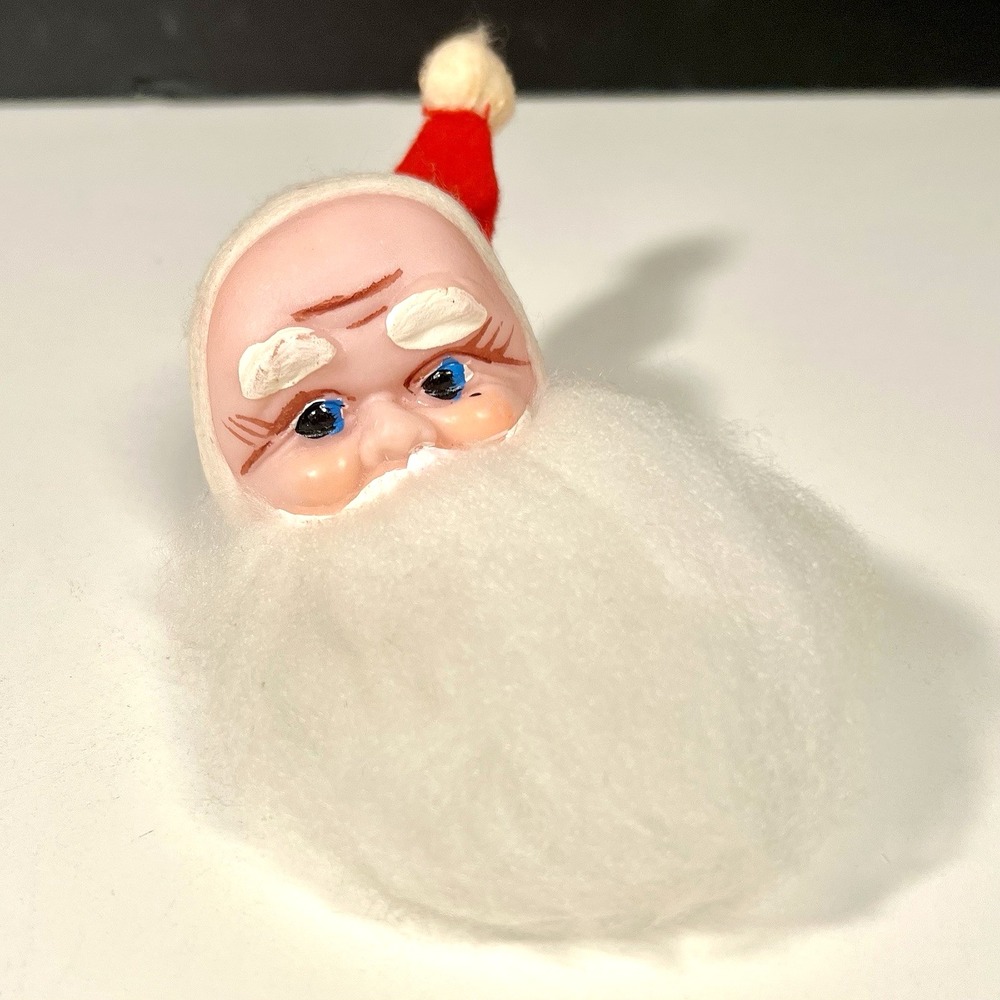 Vintage 5" Santa‎ Face Head Ornament Plastic Long Beard MCM Retro Christmas